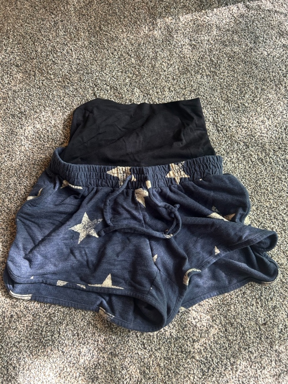 A:Glow  Navy Star Maternity Shorts with Black Waist Panel, Size S